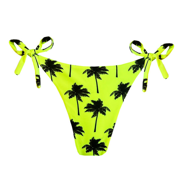 Neon Green Palm Trees Brazilian Tie Side Scrunch Bikini Bottom