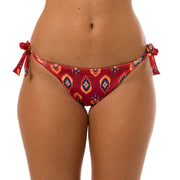 Brown Ethnic Brazilian Tie Side Scrunch Bikini Bottom