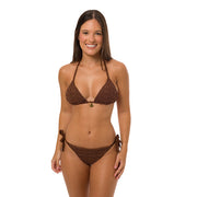 Lacy Brown Brazilian Tie Side Scrunch Bikini Bottom