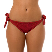 Ribbed Marsala Foliage Brazilian Tie Side Scrunch Bikini Bottom