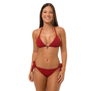 Ribbed Marsala Foliage Brazilian Tie Side Scrunch Bikini Bottom