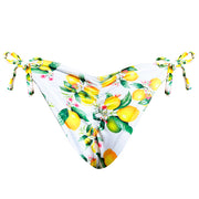 White Lemon Flowers Brazilian Tie Side Scrunch Bikini Bottom