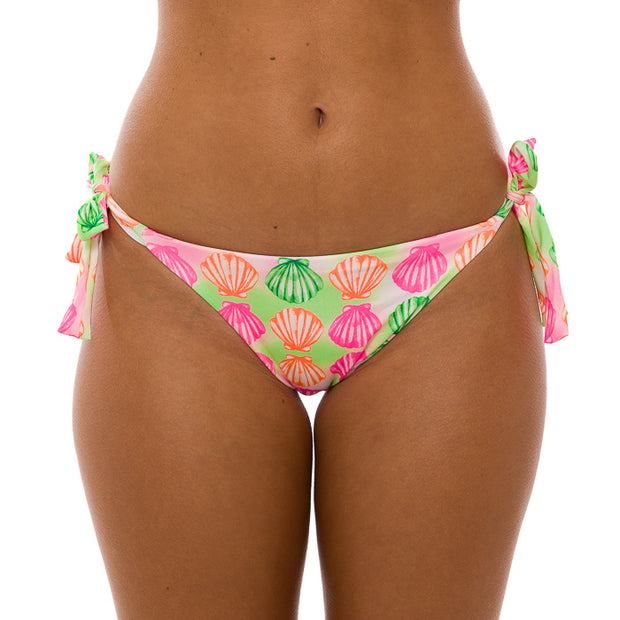 Neon Green Pink Shells Brazilian Tie Side Scrunch Bikini Bottom