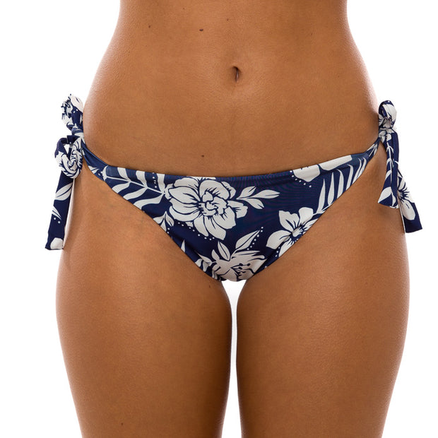 Navy Blue Flowers Brazilian Tie Side Scrunch Bikini Bottom