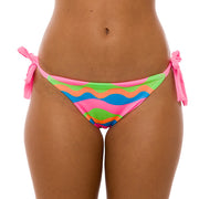 Neon Pink Waves Brazilian Tie Side Scrunch Bikini Bottom