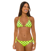 Neon Green Polka Dots Brazilian Triangle Bikini Top