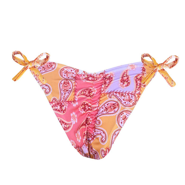 Orange Paisley Brazilian Tie Side Scrunch Bikini Bottom
