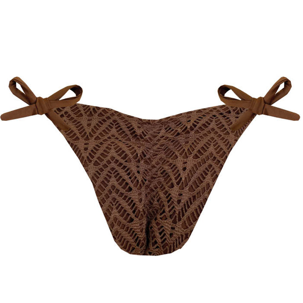 Lacy Brown Brazilian Tie Side Scrunch Bikini Bottom