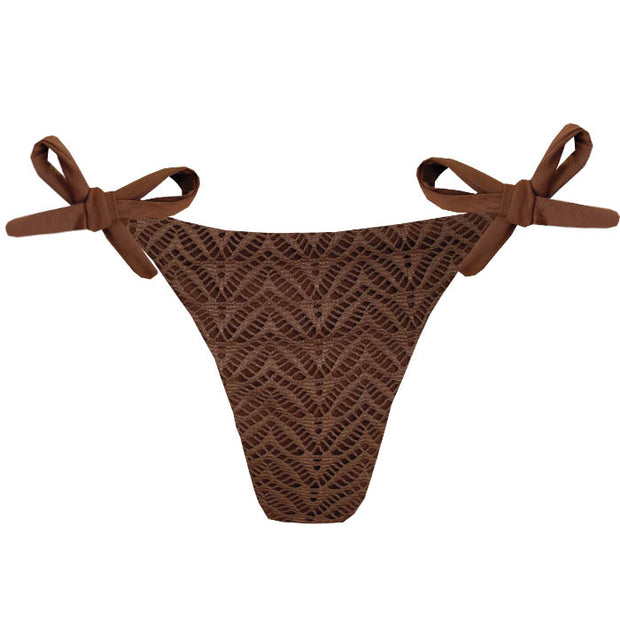 Lacy Brown Brazilian Tie Side Scrunch Bikini Bottom