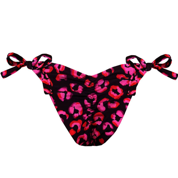 Black and Pink Jaguar Brazilian Tie Side Scrunch Bikini Bottom