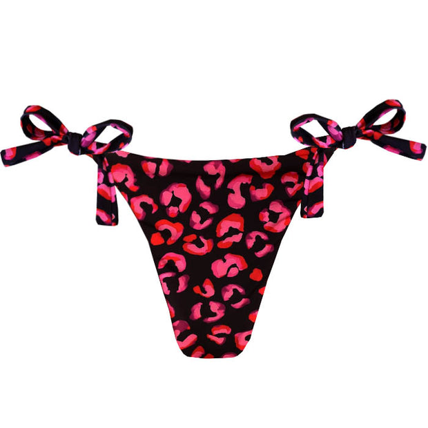 Black and Pink Jaguar Brazilian Tie Side Scrunch Bikini Bottom