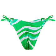 Ribbed White and Green Brazilian Tie Side Scrunch Bikini Bottom