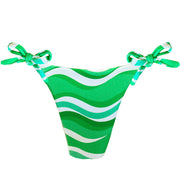 Ribbed White and Green Brazilian Tie Side Scrunch Bikini Bottom