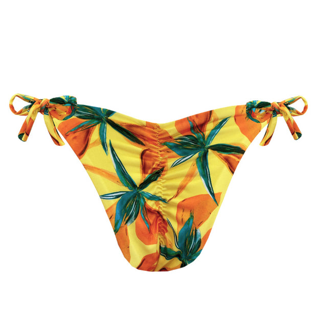 Yellow Spring Brazilian Tie Side Scrunch Bikini Bottom