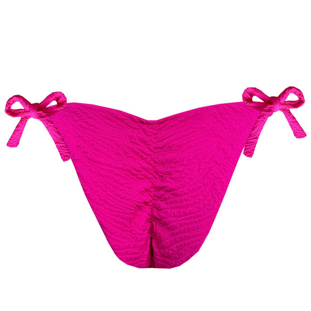 Ribbed Pink Brazilian Tie Side Scrunch Bikini Bottom