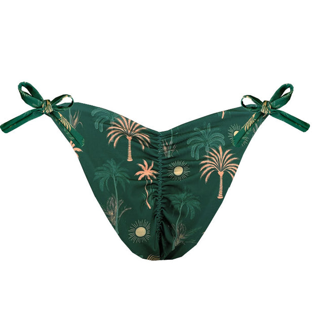 Green Tropical Solar Brazilian Tie Side Scrunch Bikini Bottom