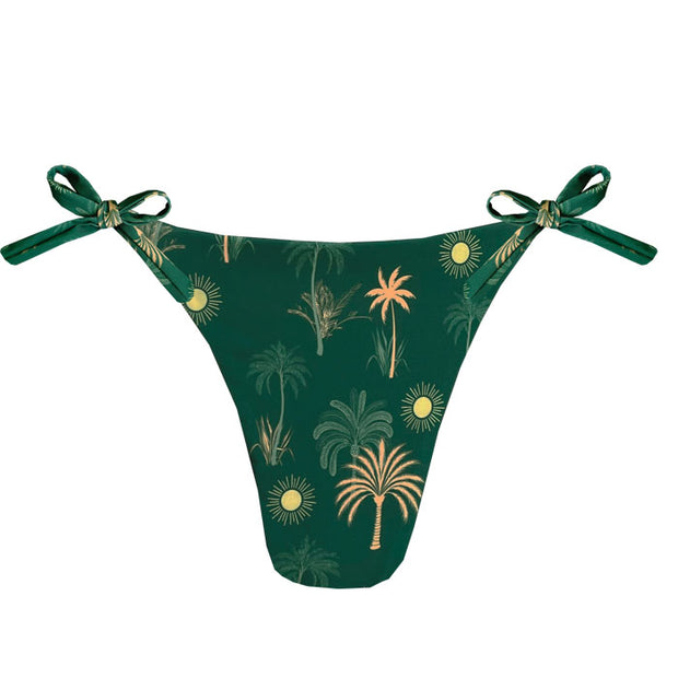 Green Tropical Solar Brazilian Tie Side Scrunch Bikini Bottom