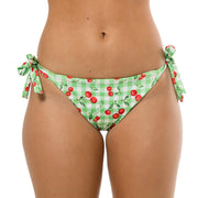 Cherry Green Checkered Brazilian Tie Side Scrunch Bikini Bottom