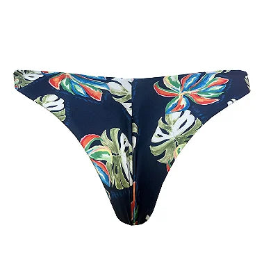 Watercolor Blue Leaves Brazilian Classic Thong Bikini Bottom