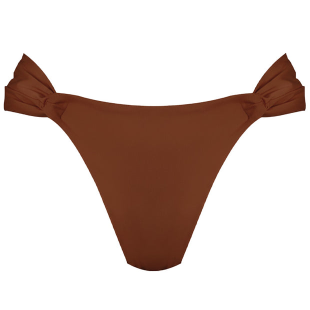 Solid Brown Brazilian Classic Side Scrunch Bikini Bottom