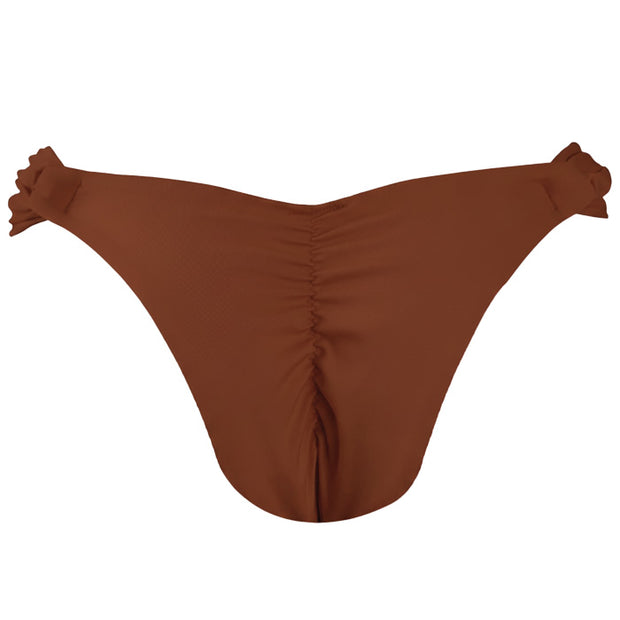 Solid Brown Brazilian Classic Side Scrunch Bikini Bottom