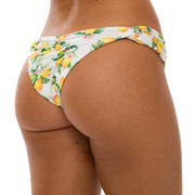 White Lemon Flowers Brazilian Classic Side Scrunch Bikini Bottom