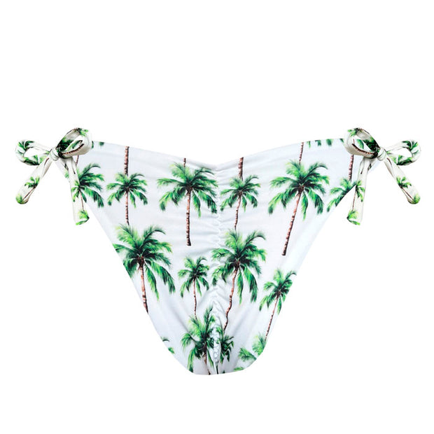 White Coconut Trees Brazilian Tie Side Scrunch Bikini Bottom