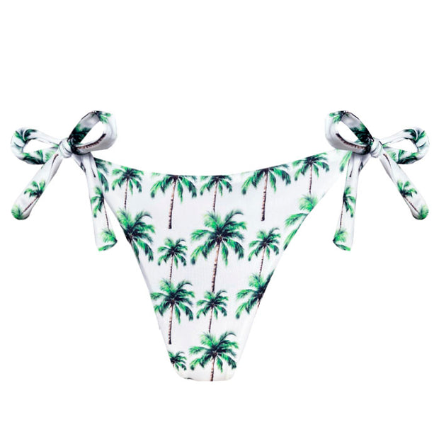 White Coconut Trees Brazilian Tie Side Scrunch Bikini Bottom