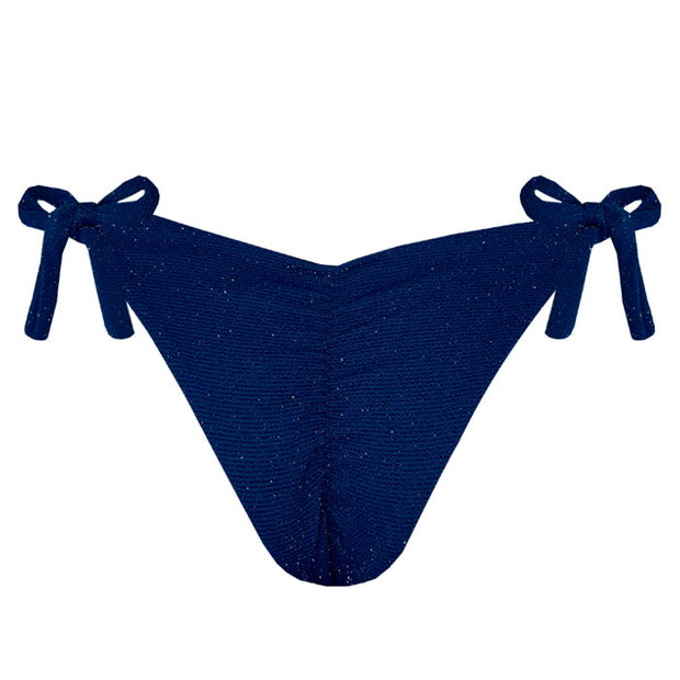 Glowy Solid Navy Blue Brazilian Tie Side Scrunch Bikini Bottom