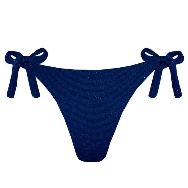 Glowy Solid Navy Blue Brazilian Tie Side Scrunch Bikini Bottom
