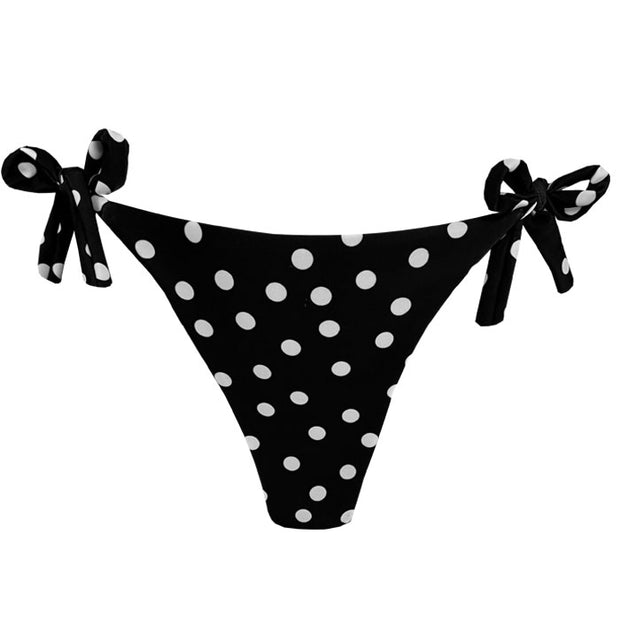 Black White Polka Dots Brazilian Tie Side Scrunch Bikini Bottom