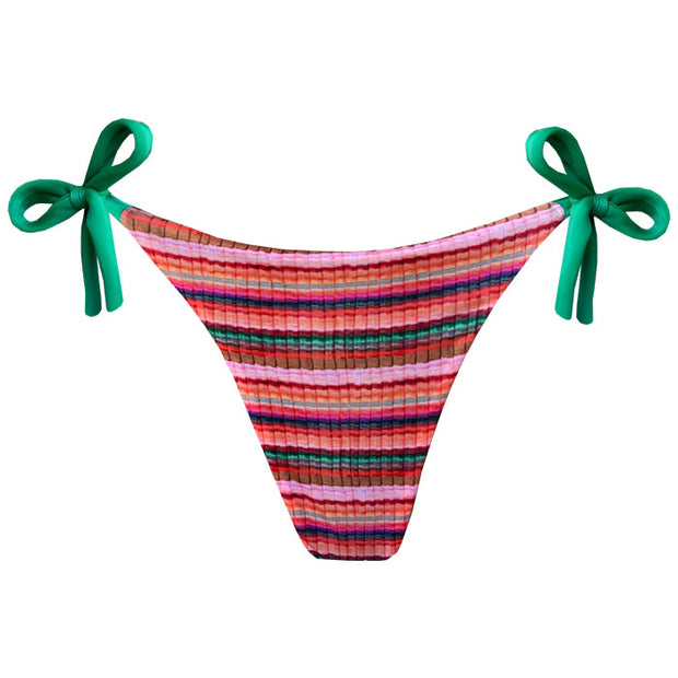 Red Green Stripes Brazilian Tie Side Scrunch Bikini Bottom