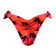 Red Tie Dye Coconut Trees Brazilian Classic Side Scrunch Bikini Bottom