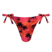 Red Tie Dye Coconut Trees Brazilian Tie Side Scrunch Bikini Bottom