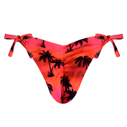 Red Tie Dye Coconut Trees Brazilian Tie Side Scrunch Bikini Bottom