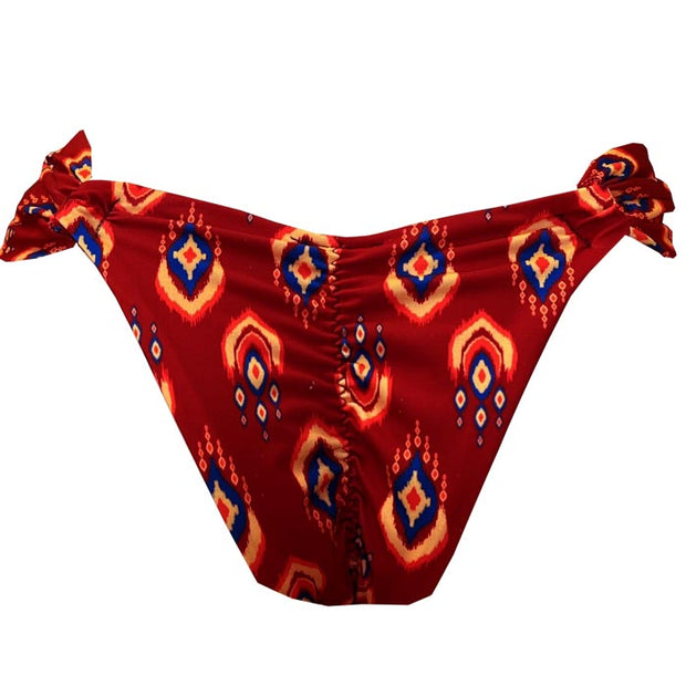 Brown Ethnic Brazilian Classic Side Scrunch Bikini Bottom