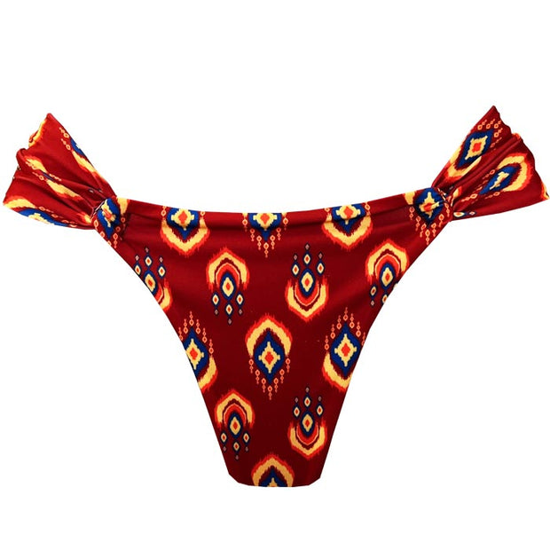 Brown Ethnic Brazilian Classic Side Scrunch Bikini Bottom