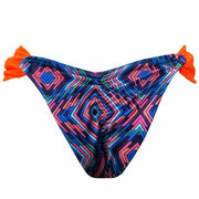 Orange Ethnic Geometric Brazilian Classic Side Scrunch Bikini Bottom