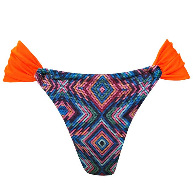 Orange Ethnic Geometric Brazilian Classic Side Scrunch Bikini Bottom