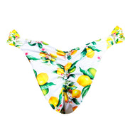 White Lemon Flowers Brazilian Classic Side Scrunch Bikini Bottom
