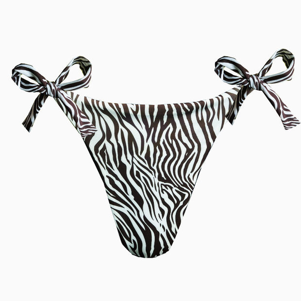 White Brown Zebra Brazilian Tie Side Scrunch Bikini Bottom