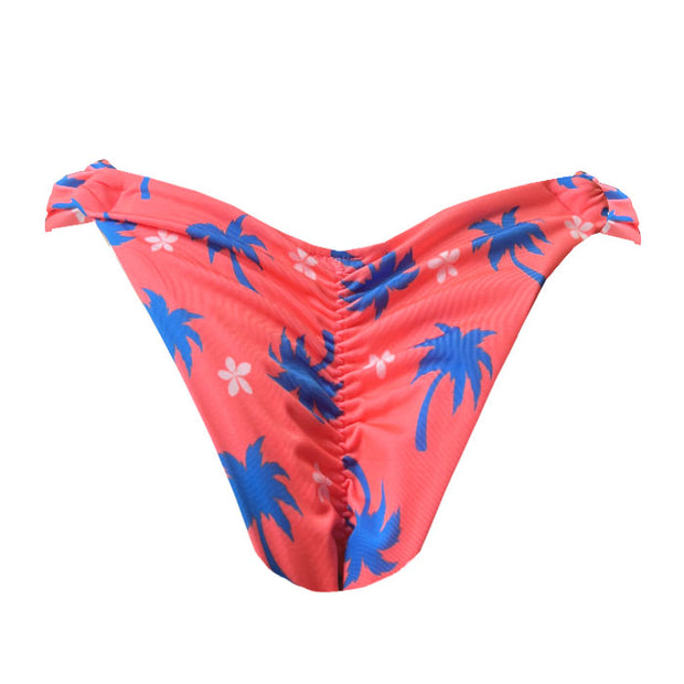 Neon Pink Coconut Trees Brazilian Classic Side Scrunch Bikini Bottom