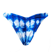 Blue and White Tie Dye Brazilian Classic Side Scrunch Bikini Bottom