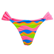 Neon Pink Waves Brazilian Classic Side Scrunch Bikini Bottom
