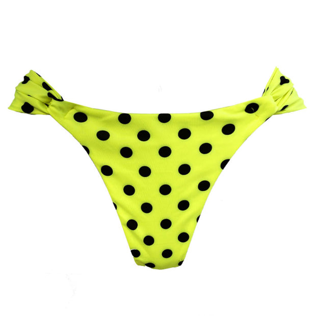 Neon Green Polka Dots Brazilian Classic Side Scrunch Bikini Bottom