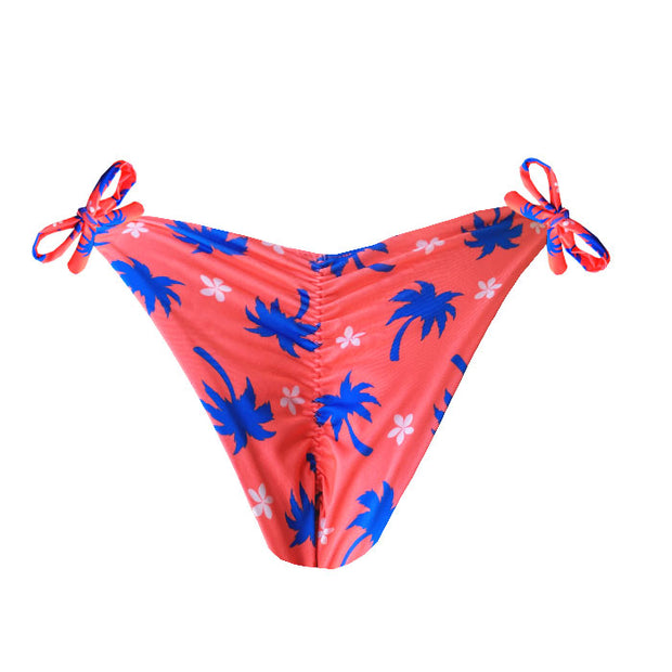 Neon Pink Coconut Trees Brazilian Tie Side Scrunch Bikini Bottom