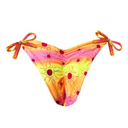 Pink Tie Dye Sunrise Brazilian Tie Side Scrunch Bikini Bottom