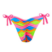 Neon Pink Waves Brazilian Tie Side Scrunch Bikini Bottom