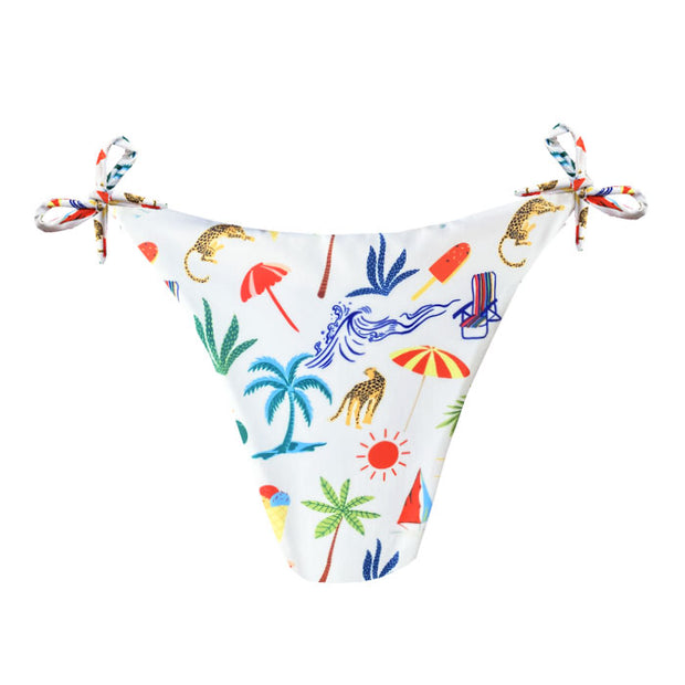 White Summer Holidays Brazilian Tie Side Scrunch Bikini Bottom