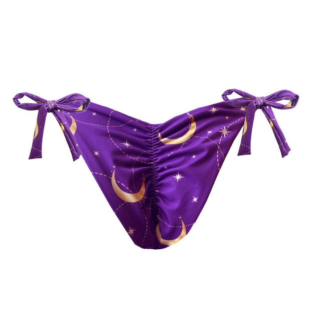 Purple Summer Moon Brazilian Tie Side Scrunch Bikini Bottom